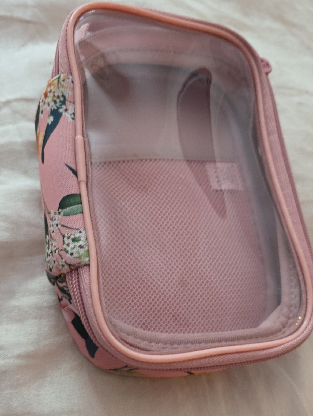 Pink Floral Neoprene Clear-Top Cosmetic Travel Pouch